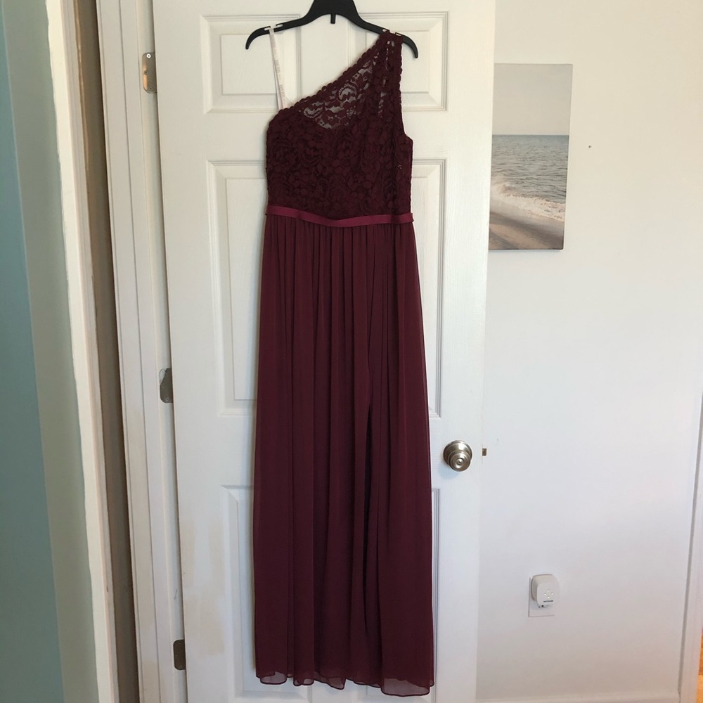 David’s Bridal One Shoulder Wine Bridesmaid Dress